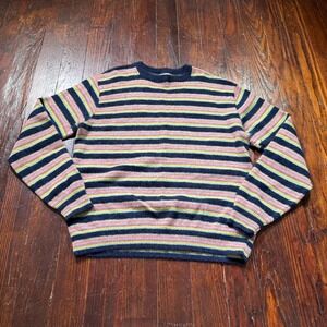 Vintage 80s Sweater Womens XL Striped Wool Blend Crewneck Pullover